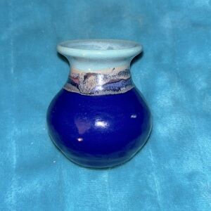 Studio Pottery Miniature Vase,Cobalt and seascape glaze 3”